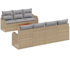 Lauko baldų komplektas Sodo Sofų Rinkinys 8 pcs Bežinė ir šviesiai pilka poliratanas