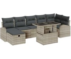 Lauko baldų komplektas Sodo Sofų Rinkinys su pagalve 8 pcs Šviesiai pilka Poli ratanas