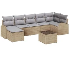 Lauko baldų komplektas Sofos komplektas su pagalve 8 pcs Smėlio poliratanas