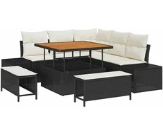 Lauko baldų komplektas Sodo Sofų Rinkinys su pagalve 8 pcs Juoda Poli ratanas