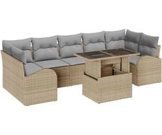 Sodo Sofų Rinkinys su pagalve 8 pcs Smėlio Poli ratanas