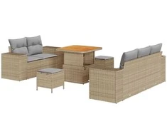 Lauko baldų komplektas Sodo Sofų Rinkinys 8 pcs Smėlio poliratanas