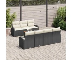 Lauko baldų komplektas Sodo Sofų Rinkinys 8 pcs Juoda ir kreminė poliratanas