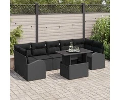 Sodo Sofų Rinkinys su pagalve 8 pcs Juoda Poli ratanas