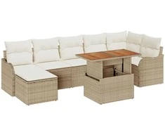 Sodo Sofų Rinkinys su pagalve 8 pcs smėlio ir kreminės spalvos