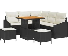 Sodo Sofų Rinkinys su pagalve 8 pcs Juoda Poli ratanas