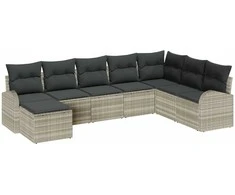 Lauko baldų komplektas Sodo Sofų Rinkinys su pagalve 8 pcs Šviesiai pilka Poli ratanas