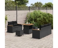 Lauko baldų komplektas Sodo Sofų Rinkinys 8 pcs Juoda poliratanas