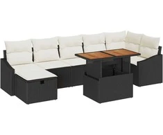 Sodo Sofų Rinkinys su pagalve 8 pcs Juoda poliratanas