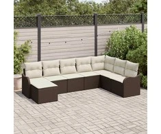 Sodo Sofų Rinkinys su pagalve 8 pcs Ruda Poli ratanas