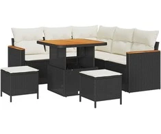 Sodo Sofų Rinkinys su pagalve 8 pcs Juoda Poli ratanas