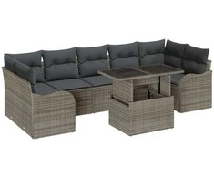 Lauko baldų komplektas Sodo Sofų Rinkinys su pagalve 8 pcs Pilka poliratanas