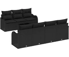 Sodo Sofų Rinkinys 8 pcs Juoda Poli Ratanas, Plienas ir Stiklas