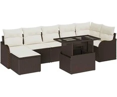 Lauko baldų komplektas Sodo Sofų Rinkinys su pagalve 8 pcs Ruda Poli ratanas