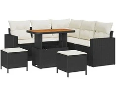 Lauko baldų komplektas Sodo Sofų Rinkinys 8 pcs Juoda poliratanas