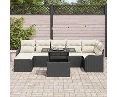 Sodo Sofų Rinkinys su pagalve 8 pcs Juoda Poli ratanas