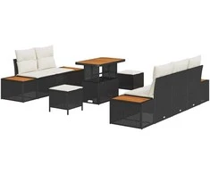 Sodo Sofų Rinkinys su pagalve 8 pcs Juoda ir kreminė