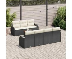 Lauko baldų komplektas Sodo Sofų Rinkinys su pagalve 8 pcs Juoda poliratanas