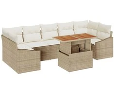 Lauko baldų komplektas Sodo Sofų Rinkinys su pagalve 8 pcs Bežinė ir kreminė