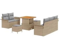 Lauko baldų komplektas Sodo Sofų Rinkinys su pagalve 8 pcs Smėlio poliratanas