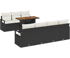 Sodo Sofų Rinkinys su saugykla 8 pcs Juoda Poli ratanas