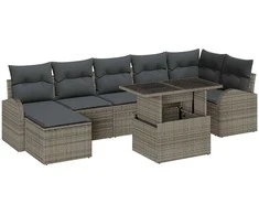 Lauko baldų komplektas Sodo Sofų Rinkinys su pagalve 8 pcs Pilka Poli ratanas