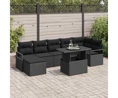 Sodo Sofų Rinkinys su saugykla 8 pcs Juoda poliratanas
