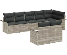 Lauko baldų komplektas Sodo Sofų Rinkinys su saugykla 8 pcs Šviesiai pilka poliratanas