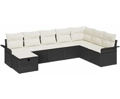 Lauko baldų komplektas Sodo Sofų Rinkinys su pagalve 8 pcs Juoda Poli ratanas
