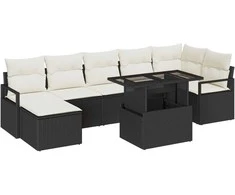 Sodo Sofų Rinkinys su pagalve 8 pcs Juoda ir kreminė