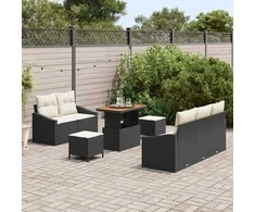 Lauko baldų komplektas Sodo Sofų Rinkinys su pagalve 8 pcs Juoda poliratanas