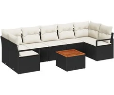 Lauko baldų komplektas Sodo Sofų Rinkinys 8 pcs Juoda ir kreminė poliratanas