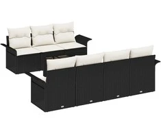 Sodo Sofų Rinkinys 8 pcs Juoda ir kreminė poliratanas