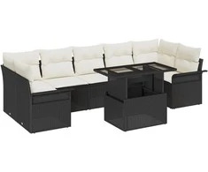 Sodo Sofų Rinkinys su pagalve 8 pcs Juoda Poli ratanas