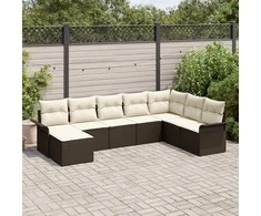 Lauko baldų komplektas Sodo Sofų Rinkinys su pagalve 8 pcs Ruda poliratanas