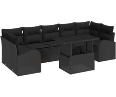 Sodo Sofų Rinkinys su pagalve 8 pcs Juoda Poli ratanas