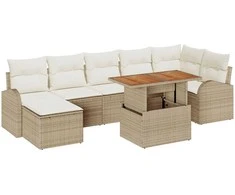 Lauko baldų komplektas Sodo Sofų Rinkinys su saugykla 8 pcs Smėlio Poli ratanas