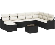 Lauko baldų komplektas Sodo Sofų Rinkinys su pagalve 9 pcs Juoda ir balta Poli ratanas