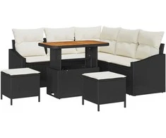 Sodo Sofų Rinkinys su pagalve 8 pcs Juoda Poli ratanas