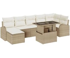 Lauko baldų komplektas Sodo Sofų Rinkinys su pagalve 8 pcs Smėlio Poli ratanas