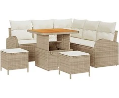 Sodo Sofų Rinkinys su pagalve 8 pcs Bežinė ir kreminė