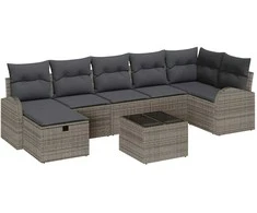 Lauko baldų komplektas Sodo Sofų Rinkinys su pagalve 8 pcs Pilka Poli ratanas