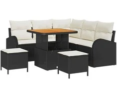 Lauko baldų komplektas Sodo Sofų Rinkinys su pagalve 8 pcs Juoda poliratanas
