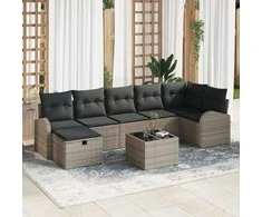 Lauko baldų komplektas Sodo Sofų Rinkinys su pagalve 8 pcs Pilka Poli ratanas