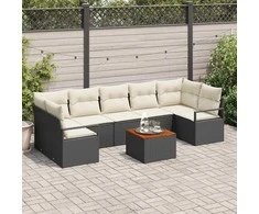 Lauko baldų komplektas Sodo Sofų Rinkinys 8 pcs Juoda ir kreminė poliratanas