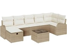 Lauko baldų komplektas Sodo Sofų Rinkinys su pagalve 8 pcs Smėlio Poli ratanas