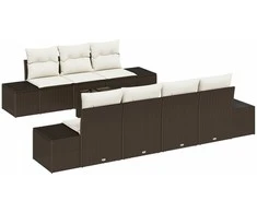 Lauko baldų komplektas Sodo Sofų Rinkinys 8 pcs Ruda ir grietinėlė poliratanas