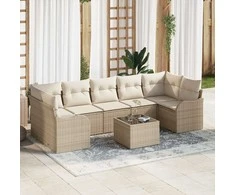 Sofa Sodo Sofų Rinkinys su pagalve 8 pcs Bežinė ir kreminė