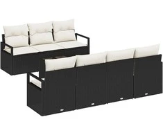 Sodo Sofų Rinkinys 8 pcs Juoda ir kreminė poliratanas