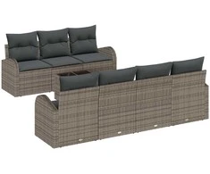 Sodo Sofų Rinkinys 8 pcs Pilka Poli ratanas, plienas ir stiklas